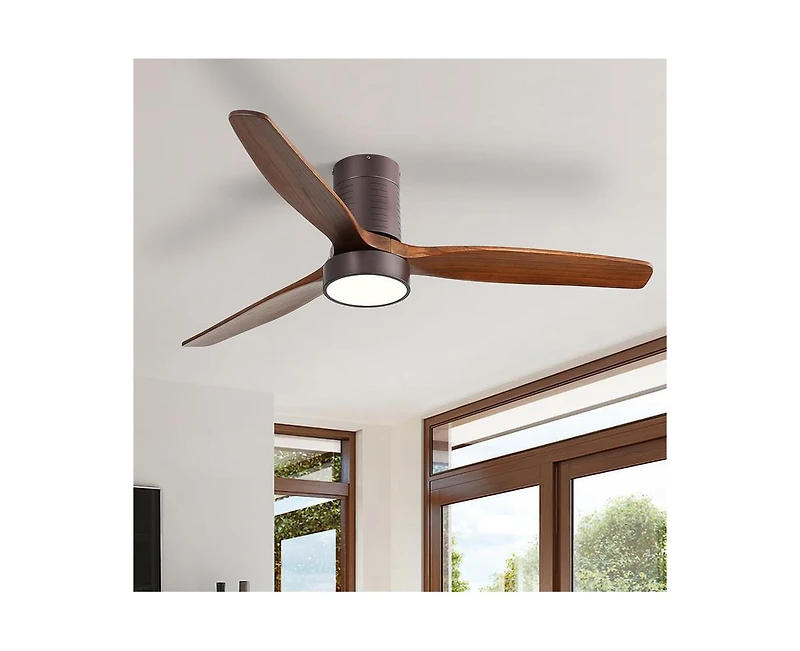 52-inch Modern 3-Blade Flush Mount Fans Supports Remote Control 6-Speed Arbitrary Adjustment and Timing Function