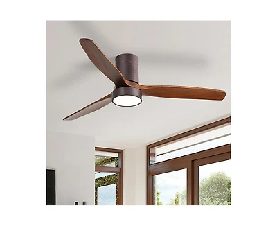 52-inch Modern 3-Blade Flush Mount Fans Supports Remote Control 6-Speed Arbitrary Adjustment and Timing Function