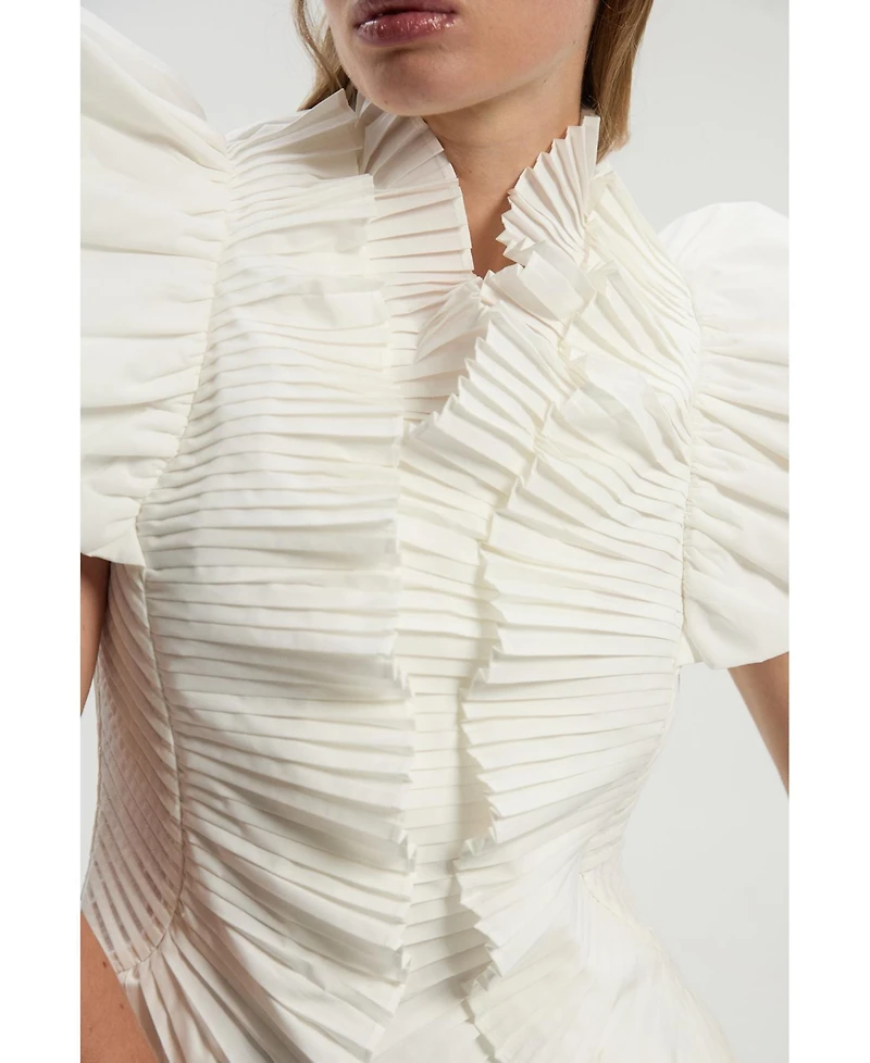 Karen Millen Women's Pleated Ruffle Sleeve Woven Top