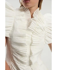 Karen Millen Women's Pleated Ruffle Sleeve Woven Top