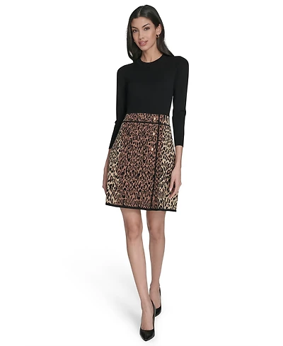 Eliza J Women's 3/4-Sleeve Button Detail Sweater Knit Dress