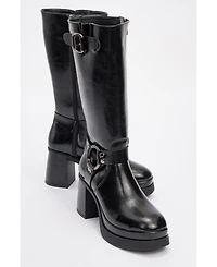 Prologue Shoes Rock Buckle Zip Block Heel Boot (Women)