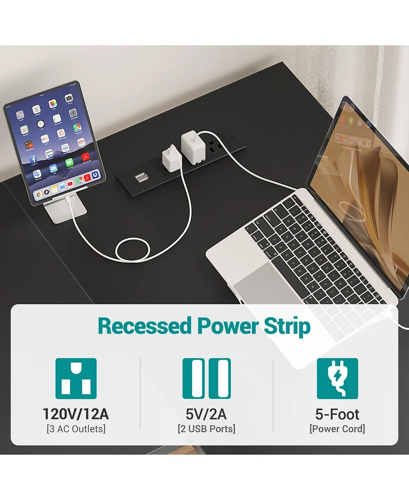 47.2'' L-Shaped Desk with Power Outlet and Shelf, Reversible