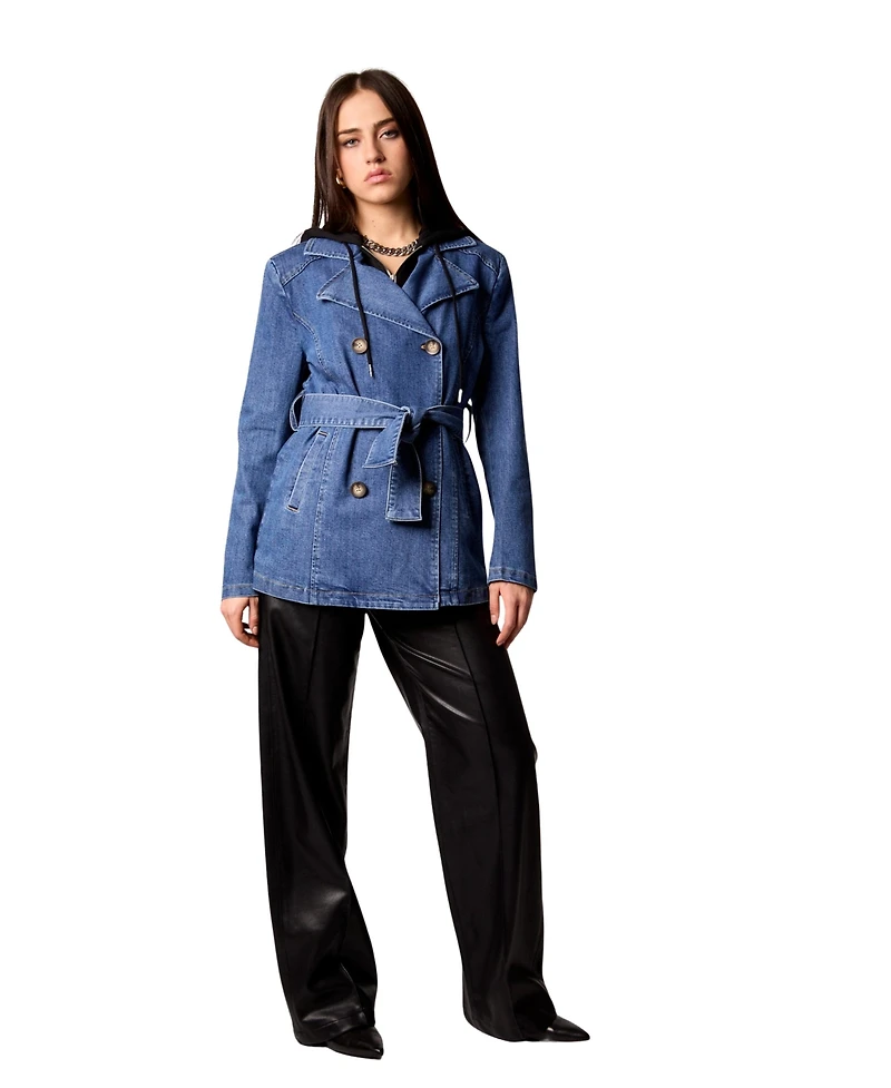 Blue Revival Women's Gracie Double Breasted Trench Coat with Removable Hoodie Insert
