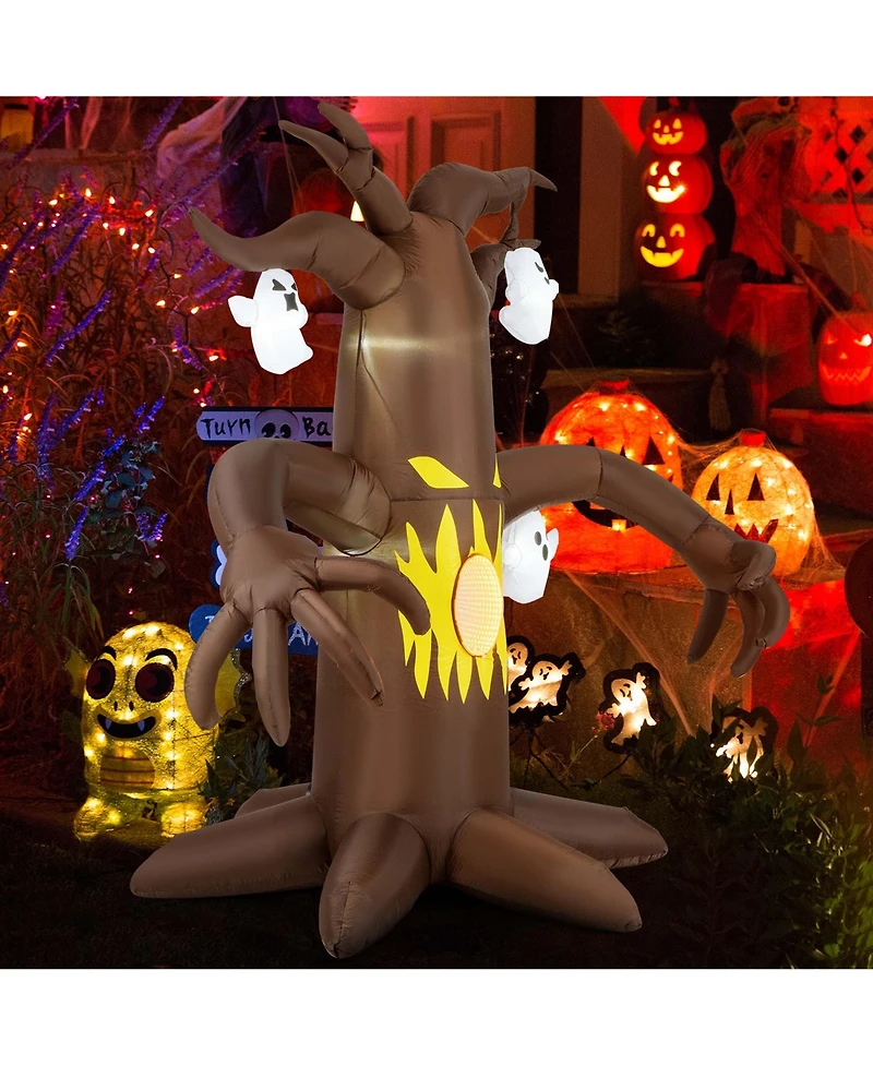 7.8 Ft Halloween Inflatables Scary Dead Tree Halloween Decoration with Ghost Dimming Infinity Mirror Light & 5 Bright Led Lights