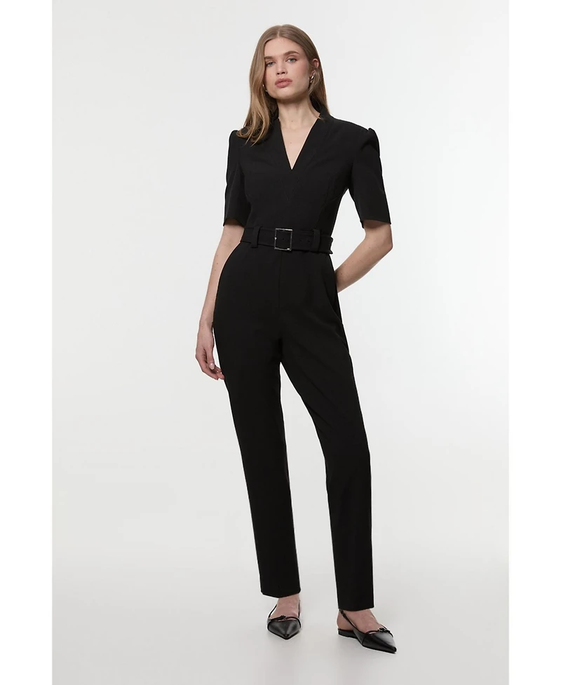 Karen Millen Women's Structured Crepe Forever Belted Jumpsuit