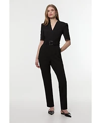 Karen Millen Women's Structured Crepe Forever Belted Jumpsuit