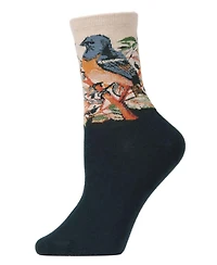 MeMoi Women's Bird Limited Edition Art Cotton Blend Crew Sock