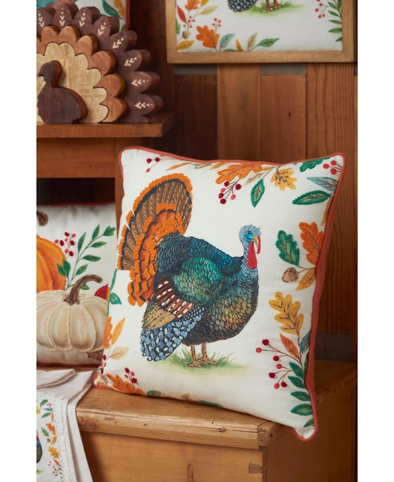 Thanksgiving Turkey Cotton Blend Accent Throw Pillow 18" x 18"