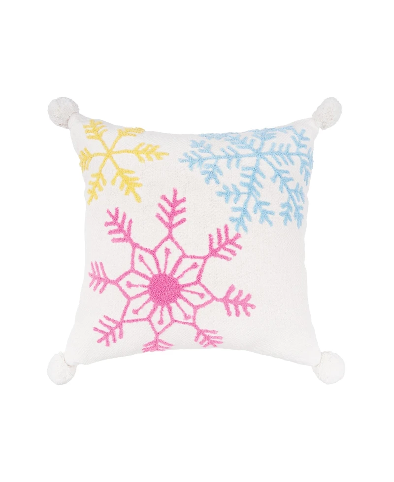 Snowflakes 100% Cotton Boho Christmas Accent Throw Pillow w/ Tassels 20" x 20"