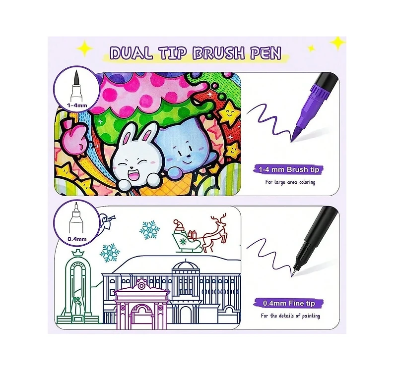 Htutwoo 80 Colors Drawing Pens Bulk Dual Brush Fineliners Pens Felt Tip Markers for Art Drawing Sketching Coloring Book