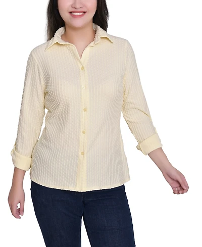 Ny Collection Women's Point Collar Long Sleeve Textured Knit Top