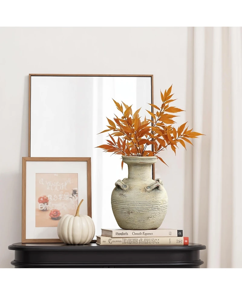 LuxenHome Rustic Off-White with Gray 10.2-Inch Tall Terracotta Urn Vase
