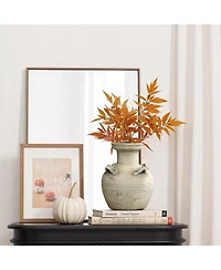 LuxenHome Rustic Off-White with Gray 10.2-Inch Tall Terracotta Urn Vase