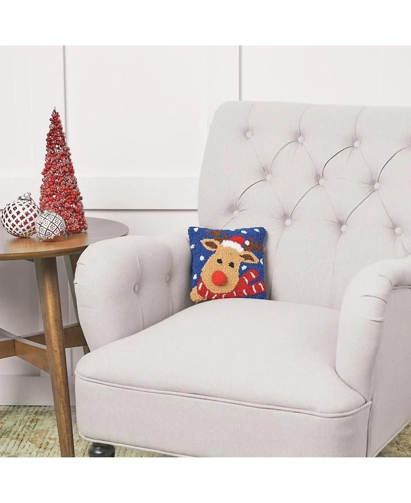 Christmas Reindeer Hooked Small/Petite Small/Petite Accent Pillow, 8" x 8