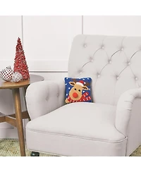 Christmas Reindeer Hooked Small/Petite Small/Petite Accent Pillow, 8" x 8