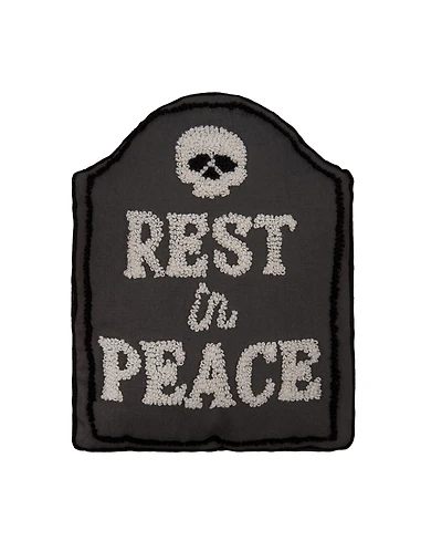 Halloween "Rip" Skeleton Skull Tombstone Shaped Hooked Accent Pillow 18" x 18"