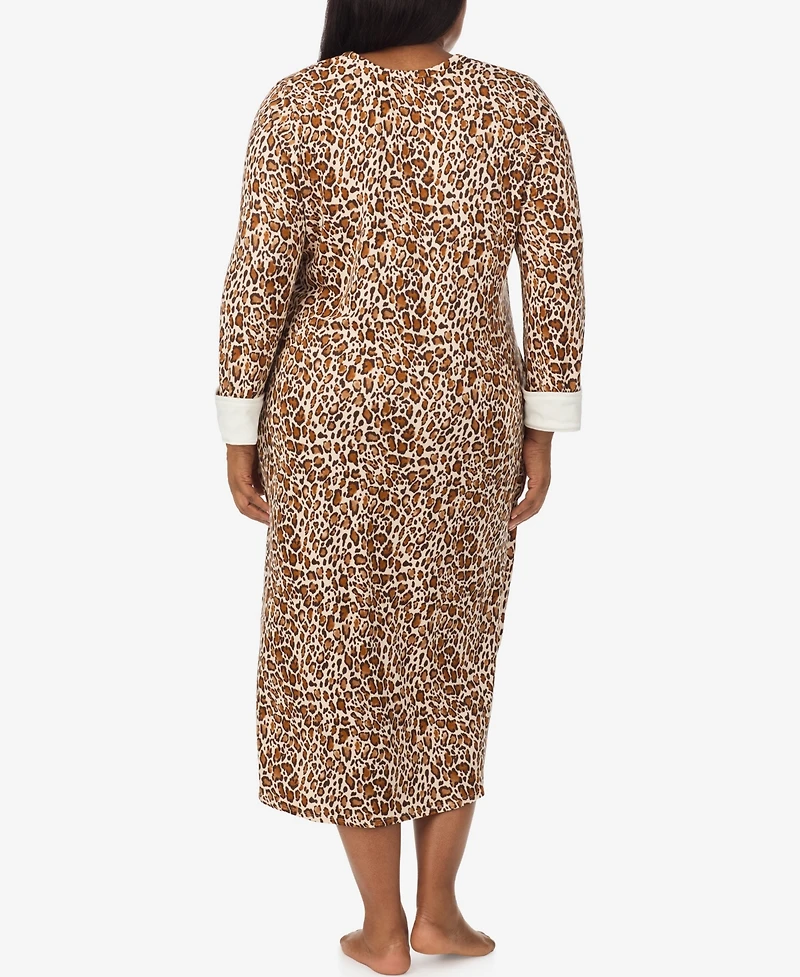 Ellen Tracy Plus Printed V-Neck Long Gown with Socks