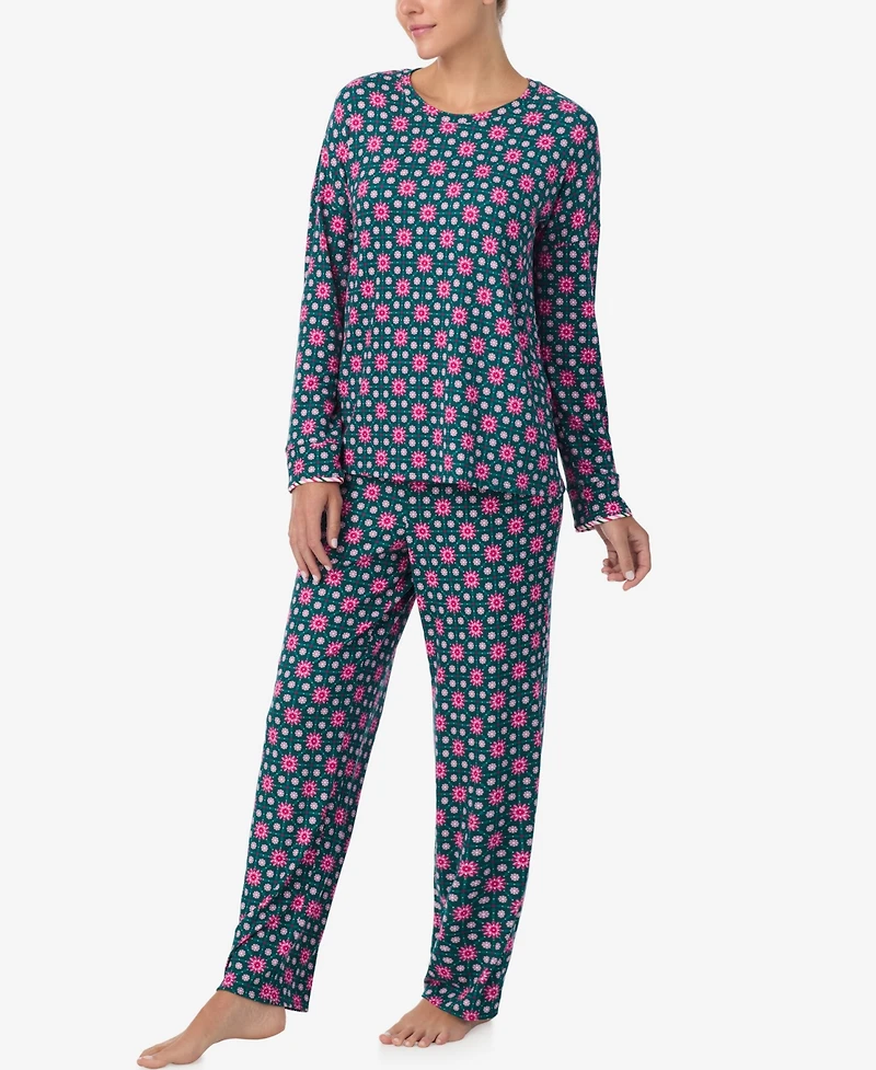 Ellen Tracy Women's Printed Round Neck Top and Pants Pajama Set