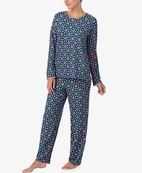 Ellen Tracy Women's Printed Round Neck Top and Pants Pajama Set