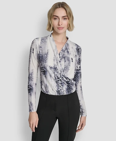 Dkny Petite Long Sleeve Wrap Top