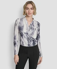 Dkny Petite Long Sleeve Wrap Top