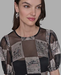 Karl Lagerfeld Paris Women's Graphic Burnout Printed Crew Neck Dress