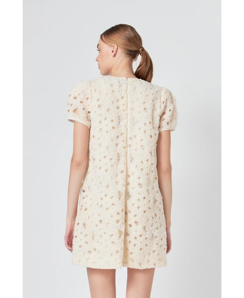 endless rose Women's Pearl and Tulle Textured Mini Dress
