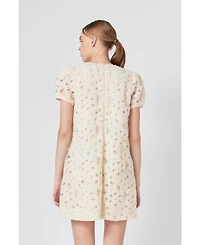 endless rose Women's Pearl and Tulle Textured Mini Dress
