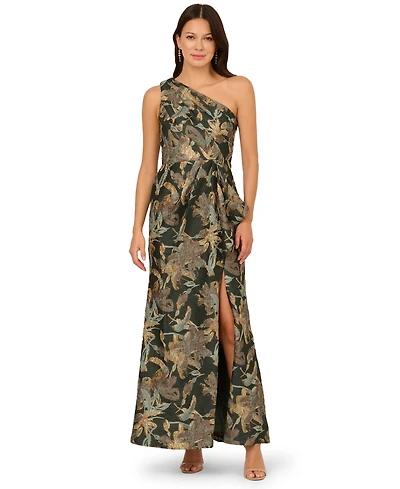 Adrianna Papell Women's Jacquard One-Shoulder Gown