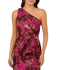 Adrianna Papell Women's Jacquard One-Shoulder Gown