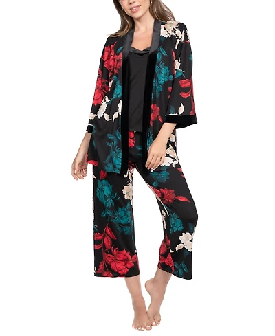 Linea Donatella Women's 3-Piece Sharifa Floral Top, Pants and Robe Pajama Set