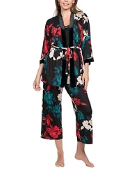 Linea Donatella Women's 3-Piece Sharifa Floral Top, Pants and Robe Pajama Set