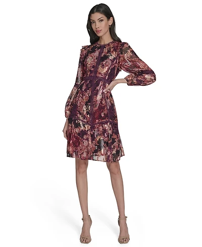 Eliza J Women's Crewneck Long Sleeve Tiered Dress