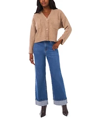 1.state Women's Cropped V-Neck Oversized Cardigan