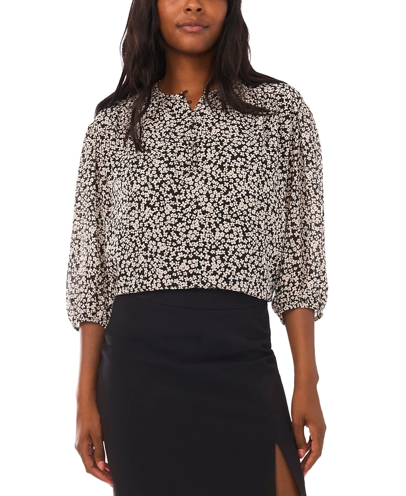 1.state Women's Printed 3/4-Sleeve Crewneck Flowy Blouse