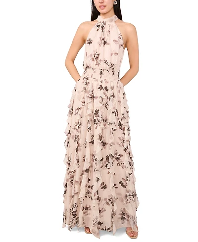1.state Women's Printed Sleeveless Halter Maxi Dress