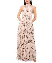 1.state Women's Printed Sleeveless Halter Maxi Dress