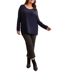 Tribal Plus Soft French Terry Scoop Neck Long Sleeve Top