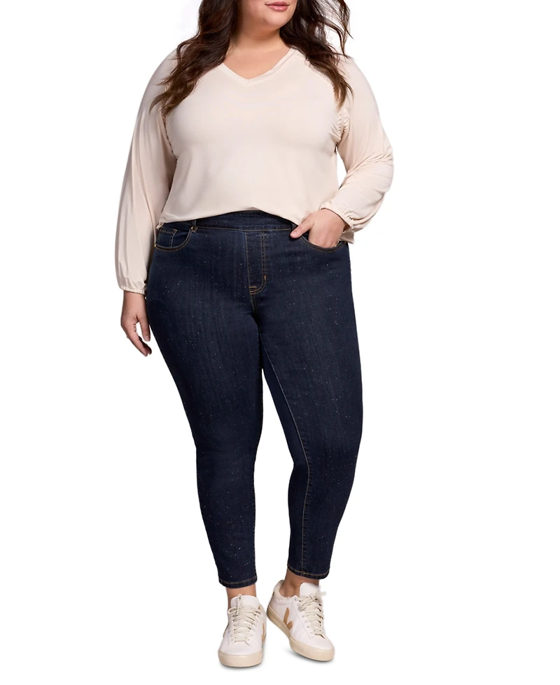 Tribal Plus Audrey Mid Rise Pull-On Slim Ankle Glitter Jeans