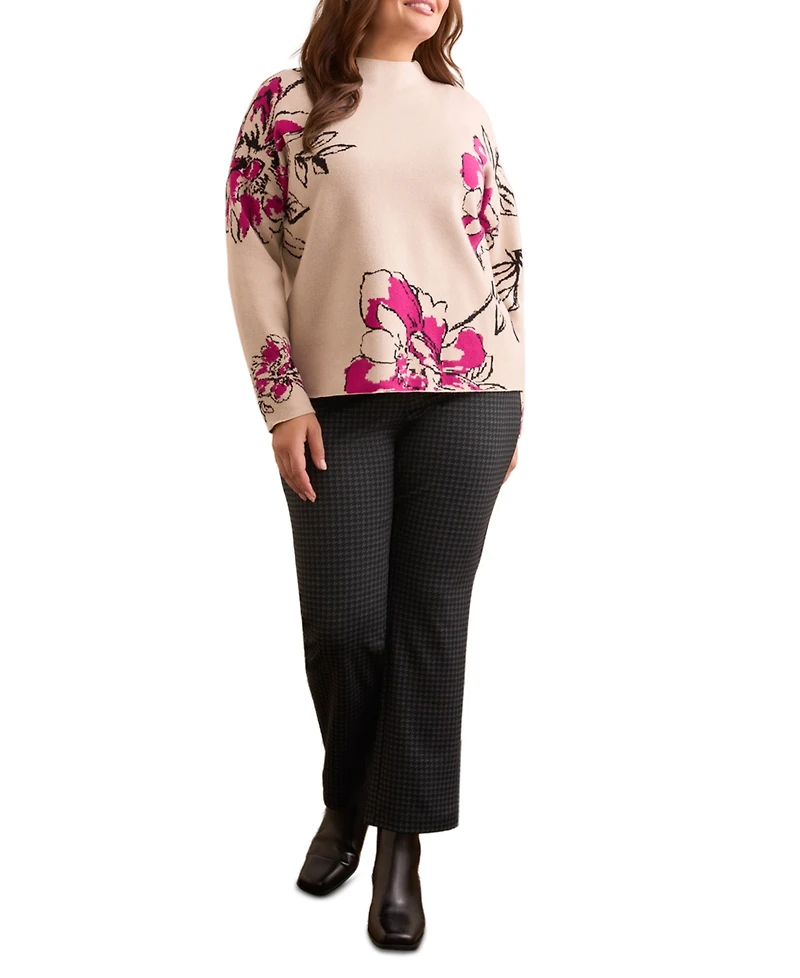 Tribal Plus Knit Jacquard Funnel Neck Sweater