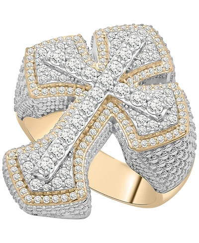 Macy's Men's Diamond (1 ct. t.w.) Cross Ring in 14K Gold-Plated Sterling Silver