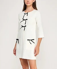 Invitee Juniors' Long Sleeve Ribbon Bows Sweater Dress