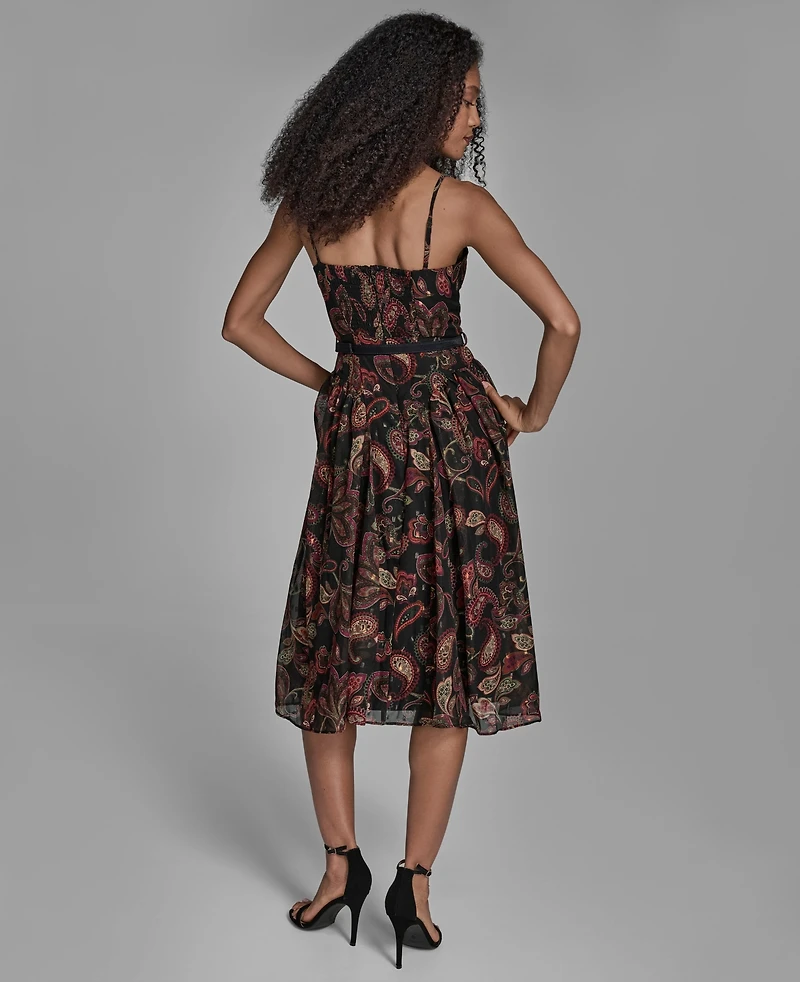 Bcbg Women's Printed Sweetheart Neck Midi Dress