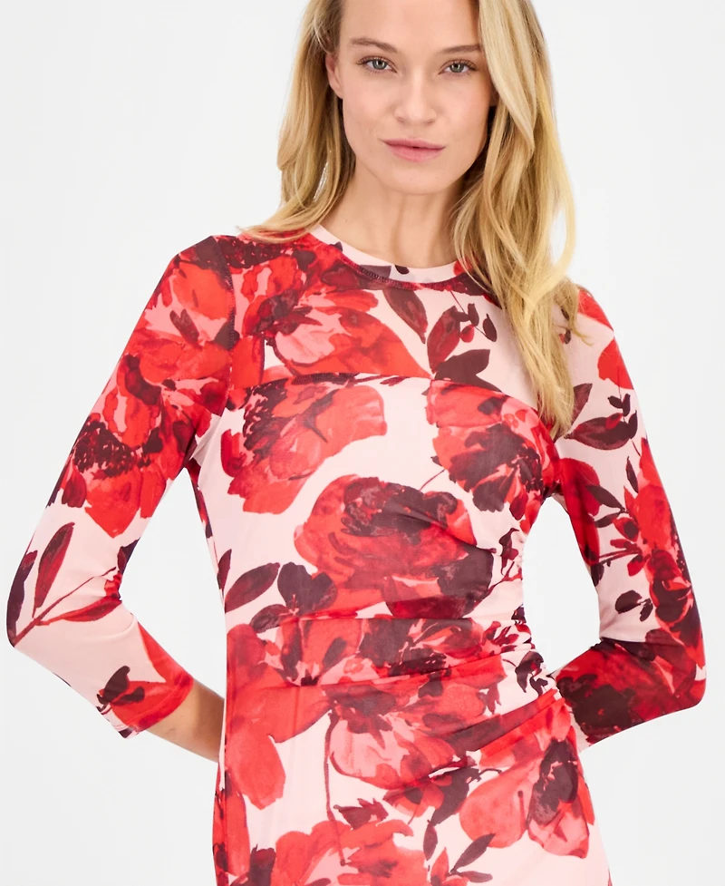 Anne Klein Women's Side-Ruched 3/4-Sleeve Midi Dress