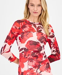 Anne Klein Women's Side-Ruched 3/4-Sleeve Midi Dress