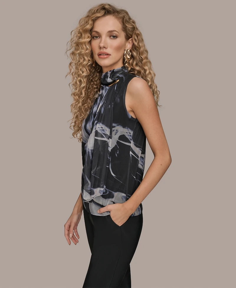 Donna Karan New York Women's Tie Neck Halter Bar Hardware Top