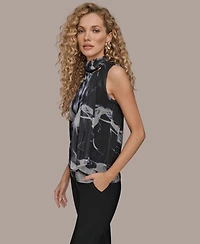 Donna Karan New York Women's Tie Neck Halter Bar Hardware Top