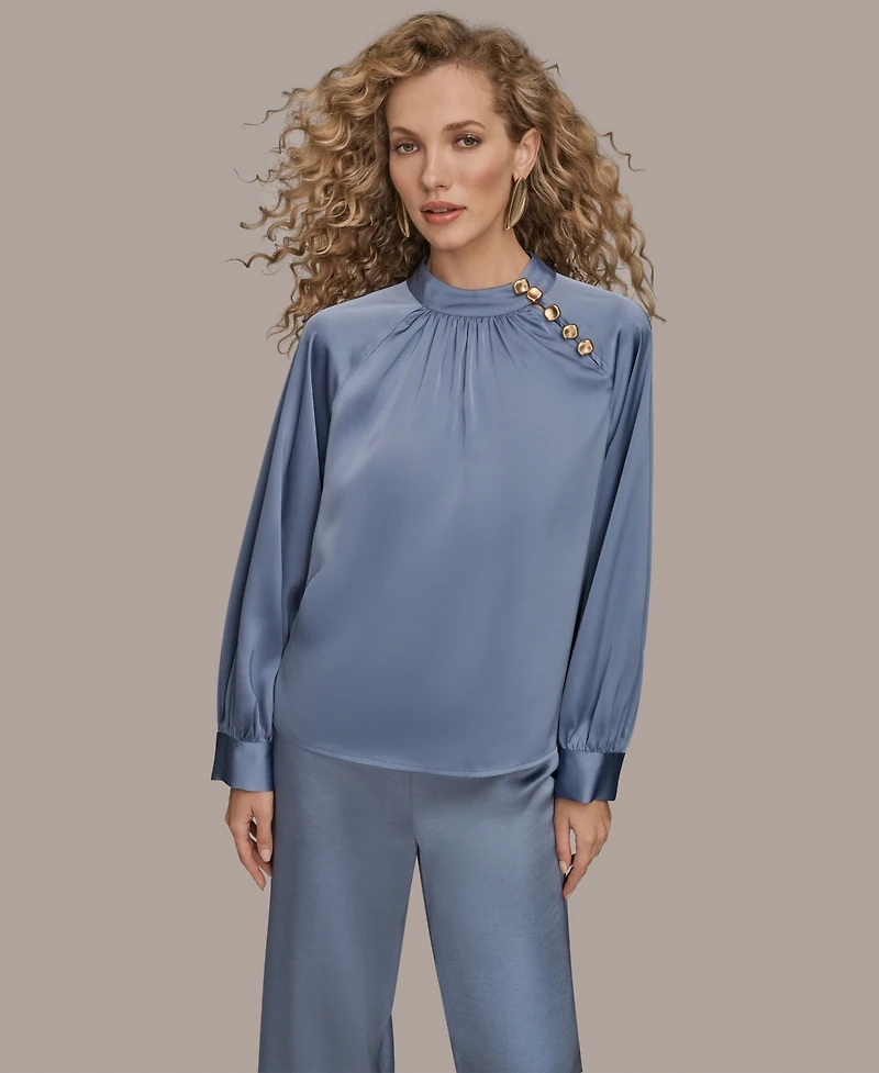 Donna Karan New York Women's Printed Long Sleeve Mock Neck Top