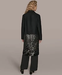 Donna Karan New York Womens Sequin Embellished Coat Satin Top Wide Leg Pants